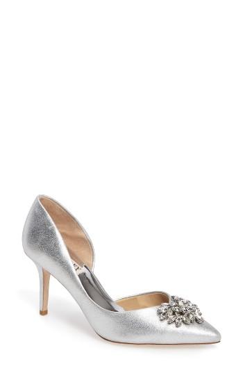 Women's Badgley Mischka Baltic Pointy Toe Half D'orsay Embellished Pump M - Metallic