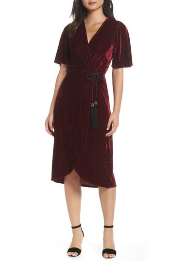 Women's Fraiche By J Velvet Faux Wrap Dress - Burgundy