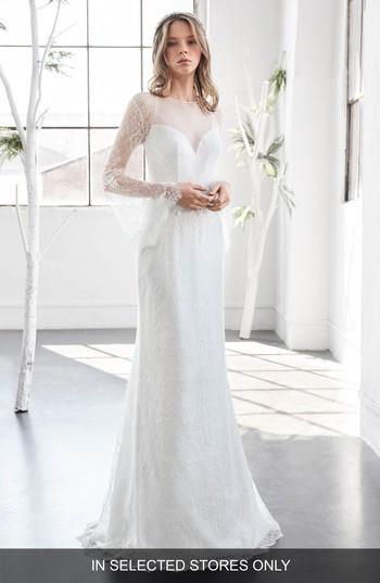 Women's Inmaculada Garcia Rubi Bell Sleeve Illusion Sheath Gown, Size - Ivory
