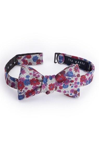 Men's Ted Baker London Floral Print Wool Bow Tie, Size - Red