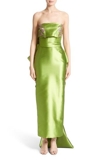 Women's Marchesa Embellished Mikado Strapless Column Gown