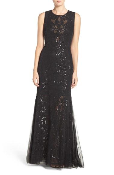 Women's Vera Wang Sequin Lace & Tulle Gown