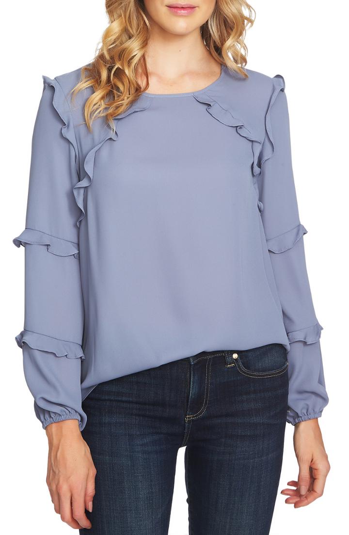 Women's Sanctuary Blouson Sleeve Cozy Top - Blue
