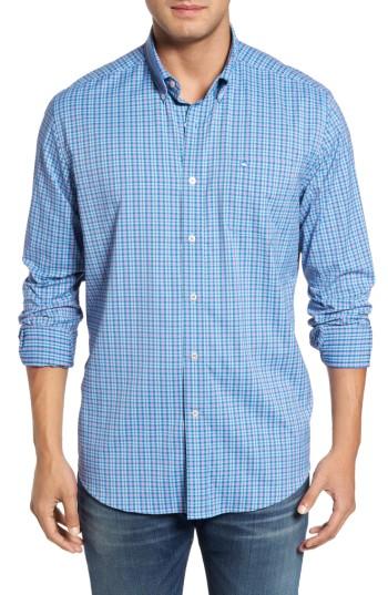 Men's Southern Tide Intercoastal Regular Fit Bayview Plaid Performance Sport Shirt, Size - Blue