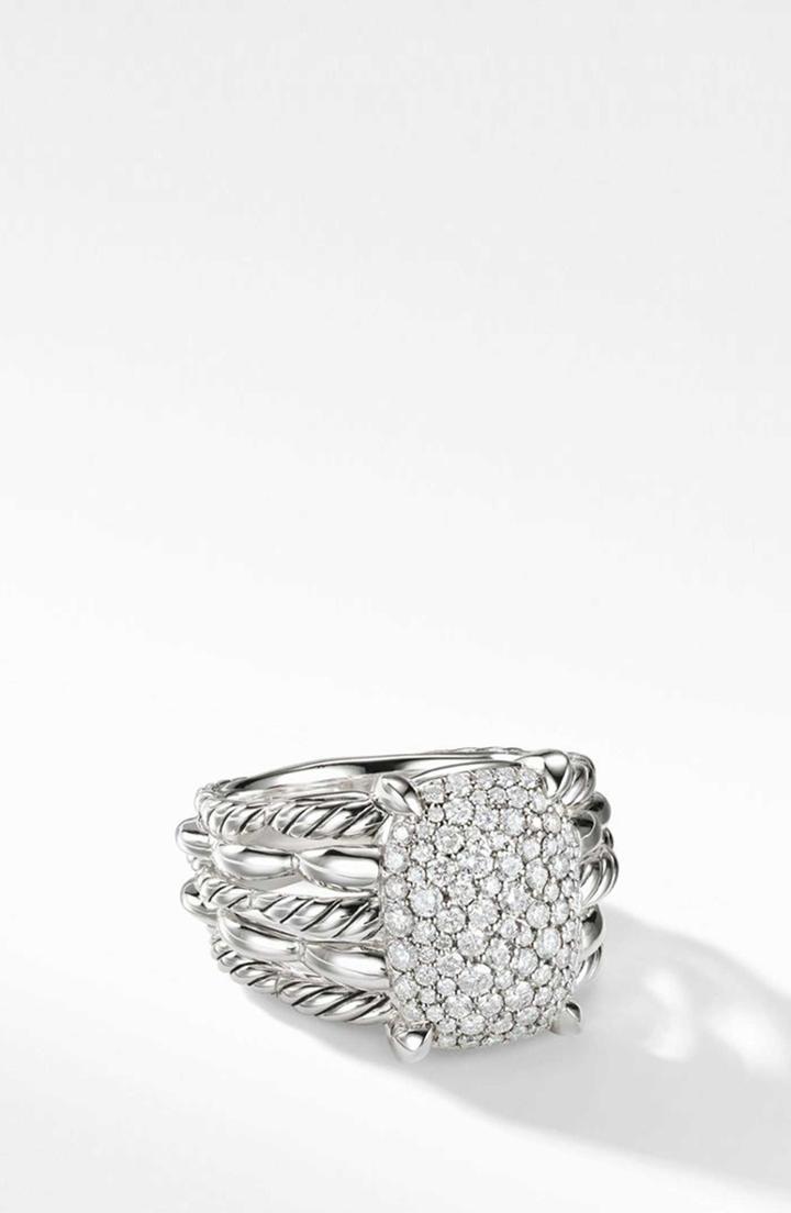 Women's David Yurman Tides Statement Ring With Pave Diamond Plate
