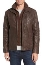 Men's Cole Haan Washed Leather Moto Jacket With Knit Bib - Brown