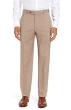 Men's Zanella Devon Flat Front Solid Wool Trousers - Beige