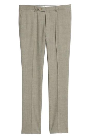 Men's Nordstrom Men's Shop Trim Fit Flat Front Wool Trousers - Beige