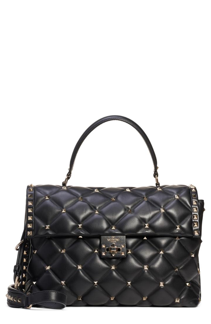 Valentino Garavani Large Candystud Lambskin Top Handle Satchel - Black
