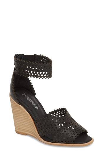 Women's Jeffrey Campbell Besante Perforated Wedge Sandal M - Black