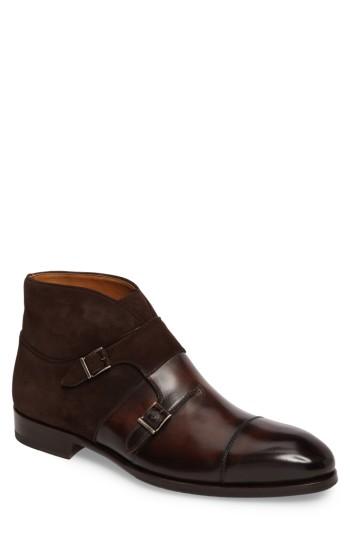 Men's Magnanni Octavian Double Monk Strap Boot M - Brown