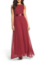 Women's Lulus Belted V-back Chiffon Gown - Purple