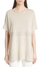 Women's Lafayette 148 New York Cotton Crepe Yarn Sequin Stripe Sweater, Size - Beige