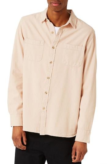 Men's Topman Washed Twill Shirt - Beige