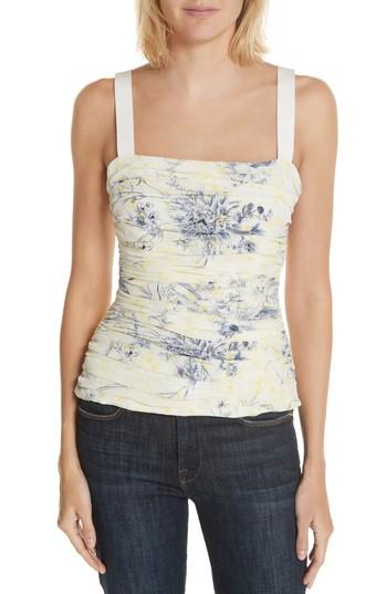 Women's Cinq A Sept Rian Ruched Silk Tank Top - Blue
