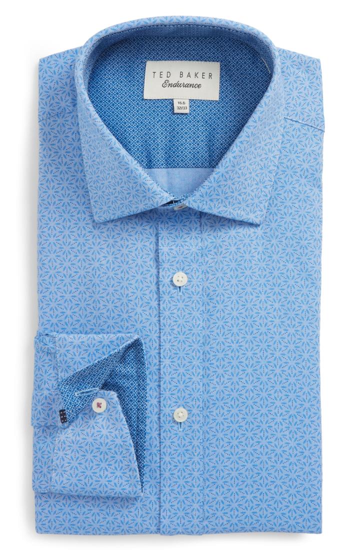 Men's Ted Baker London Colston Endurance Trim Fit Floral Dress Shirt 34/35 - Blue
