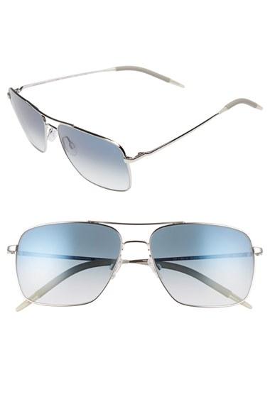 Men's Oliver Peoples Clifton 58mm Aviator Sunglasses - Silver