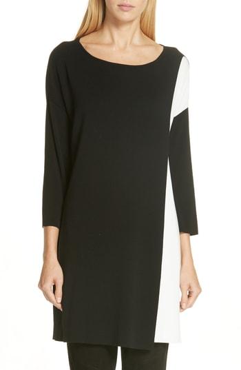 Women's Eileen Fisher Colorblock Tencel Lyocell Sweater Dress - Black