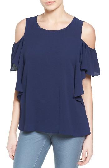 Women's Bobeau Cold Shoulder Ruffle Sleeve Top - Blue