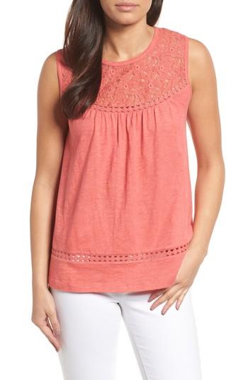 Women's Caslon Lace & Slub Knit Tank - Coral