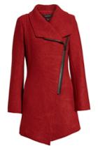 Women's Halogen Asymmetrical Zip Boiled Wool Blend Coat - Red
