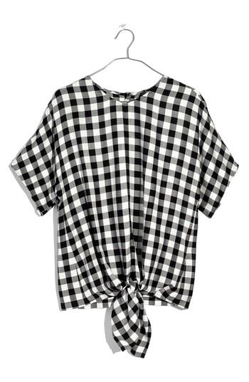 Women's Madewell Buffalo Check Button Back Tie Top - Black