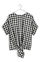 Women's Madewell Buffalo Check Button Back Tie Top - Black