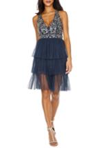 Women's Lace & Beads Embellished Tiered Fit & Flare Dress - Blue