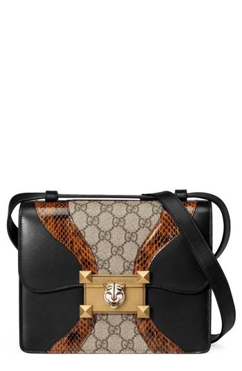 Gucci Osiride Genuine Snakeskin & Gg Supreme Shoulder Bag - Black