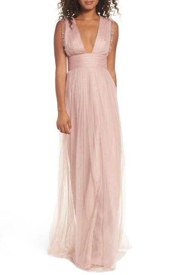 Women's Monique Lhuillier Bridesmaids Isla Ruffle Pleated Tulle Gown - Pink