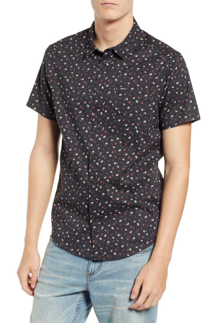 Men's Rvca Folk Print Woven Shirt - Grey