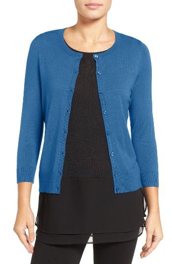 Women's Halogen Three Quarter Sleeve Crewneck Cardigan, Size - Beige