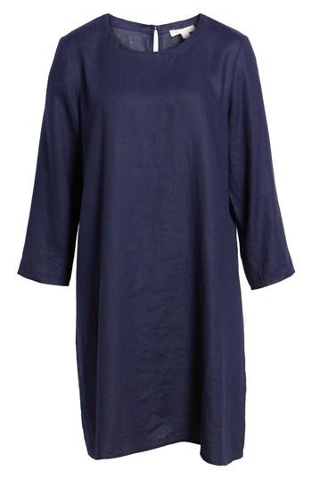 Women's Eileen Fisher Organic Linen Round Neck Shift Dress - Blue/green