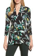Women's Chaus Ruched Sleeve Floral Print Top - Black