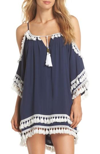 Women's Surf Gypsy Tassled Cold Shoulder Cover-up Tunic - Blue