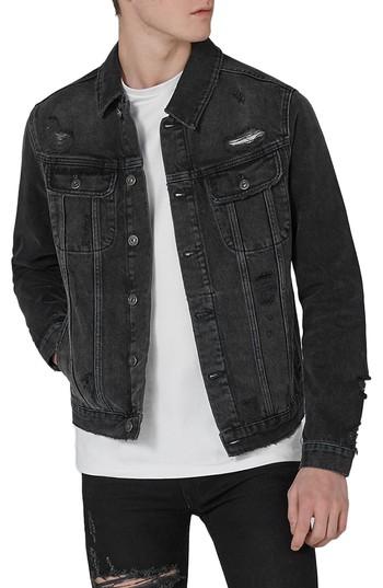 Men's Topman Piro Distressed Denim Jacket - Grey