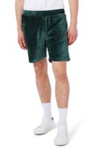 Men's Topman Piped Velour Shorts - Green