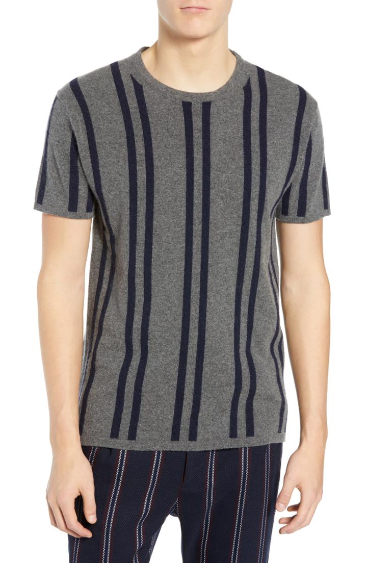 Men's Scotch & Soda Stripe Wool & Cashmere T-shirt - Grey