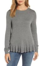 Women's Halogen Ruffle Hem Sweater, Size - Grey