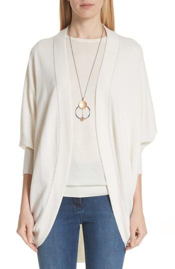Women's St. John Collection Cashmere Jersey Knit Cocoon Cardigan, Size - Ivory