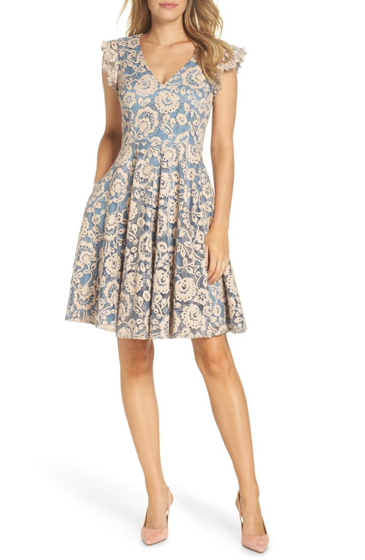 Women's Eliza J Lace Fit & Flare Dress (similar To 14w) - Beige