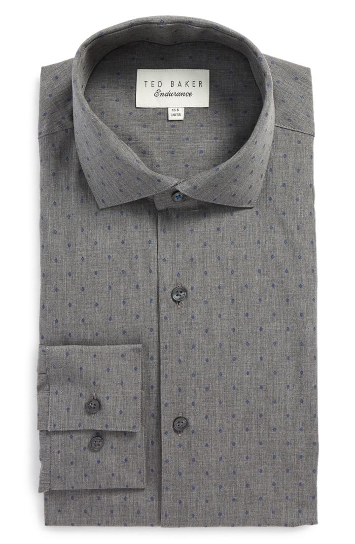 Men's Ted Baker London Endurance Tidies Trim Fit Print Dress Shirt 32/33 - Black