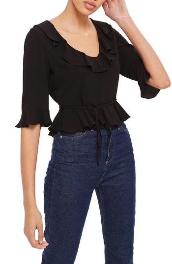 Women's Topshop Phoebe Frilly Blouse Us (fits Like 0) - Black
