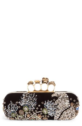 Alexander Mcqueen Medievil Embellished Velvet Knuckle Clutch -