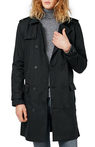 Men's Topman Longline Double Breasted Trench Coat