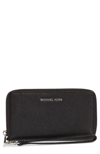 Women's Michael Michael Kors Mercer Large Leather Wristlet - Black