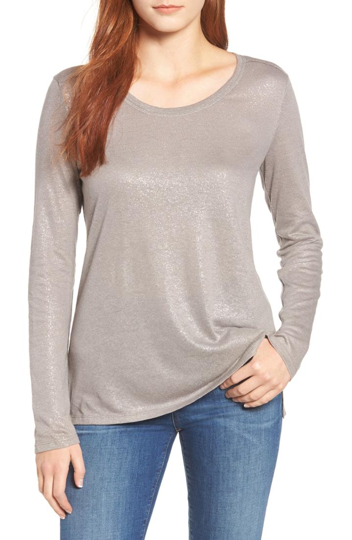 Women's Caslon Shimmer Crewneck Tee - Grey
