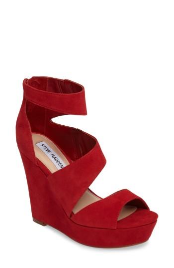 Women's Steve Madden Essey Asymmetrical Platform Wedge Sandal M - Red