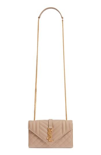 Saint Laurent Small Cassandre Leather Shoulder Bag - Beige