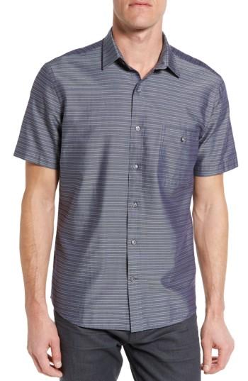 Men's Maker & Company Tailored Fit Stripe Sport Shirt, Size - Brown